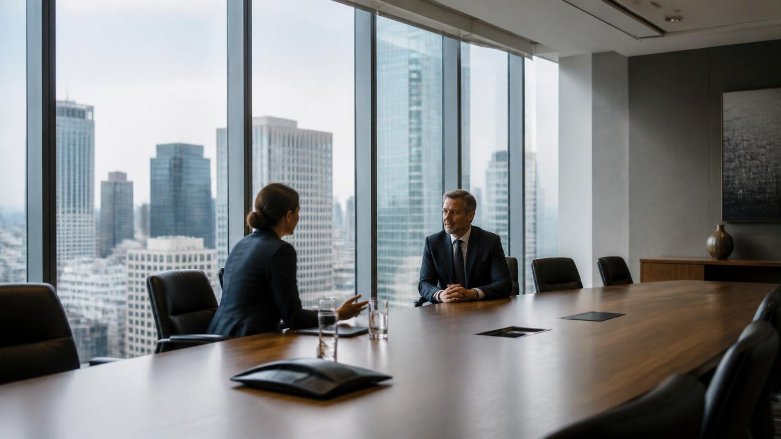 An empty bank boardroom with natural light